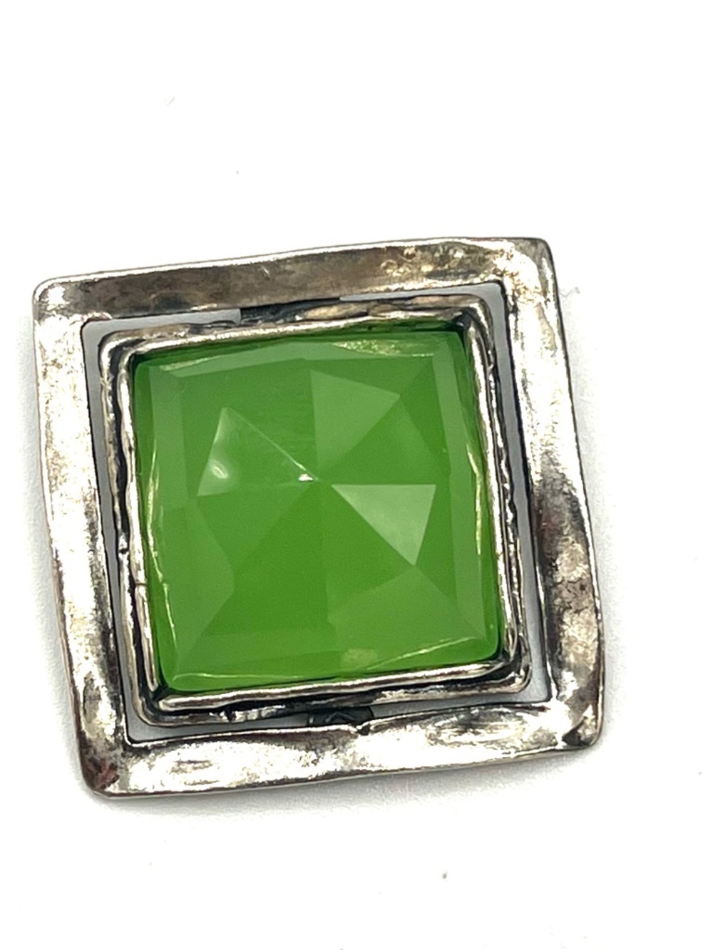 Didae Sterling Silver Bright Green Chrysoprase Square Faceted Pendant Slide